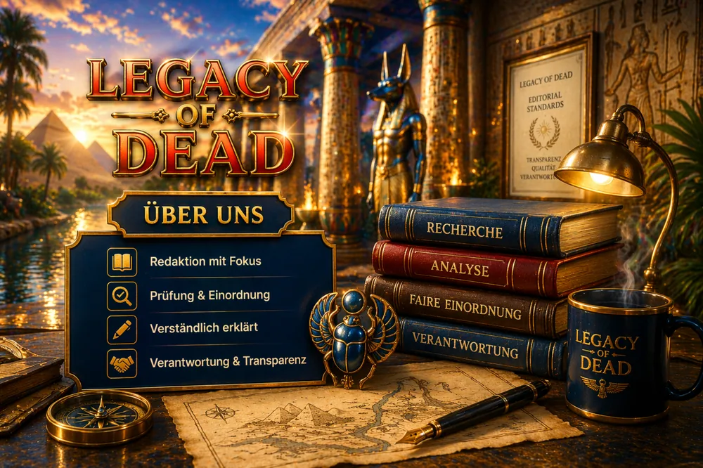 Legacy of Dead em smartphone com atmosfera editorial escura, símbolos egípcios e elementos visuais do projeto, representando a apresentação do site e da proposta de conteúdo no Brasil